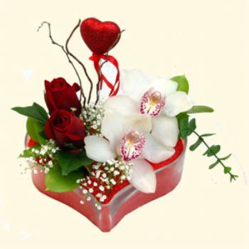  Diyarbakr hediye iek yolla  1 kandil orkide 5 adet kirmizi gl mika kalp