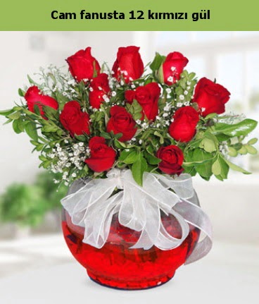 Cam içerisinde 12 adet kırmızı gül  Diyarbakır online çiçekçi , çiçek siparişi 